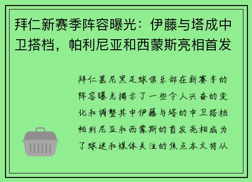 拜仁新赛季阵容曝光：伊藤与塔成中卫搭档，帕利尼亚和西蒙斯亮相首发