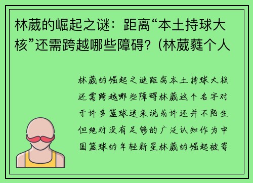 林葳的崛起之谜：距离“本土持球大核”还需跨越哪些障碍？(林葳蕤个人资料)