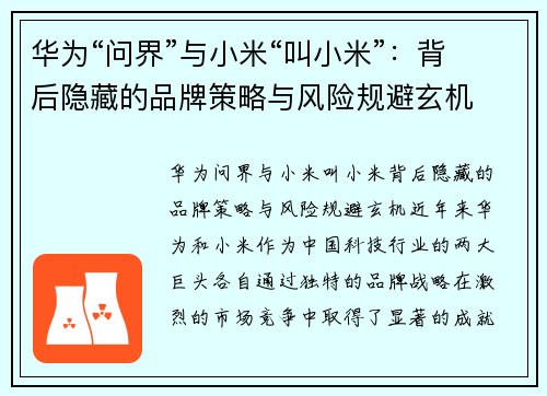华为“问界”与小米“叫小米”：背后隐藏的品牌策略与风险规避玄机