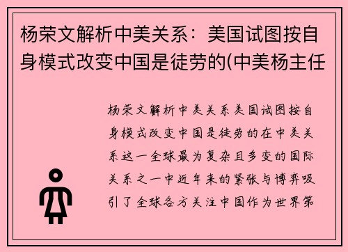 杨荣文解析中美关系：美国试图按自身模式改变中国是徒劳的(中美杨主任讲话视频)
